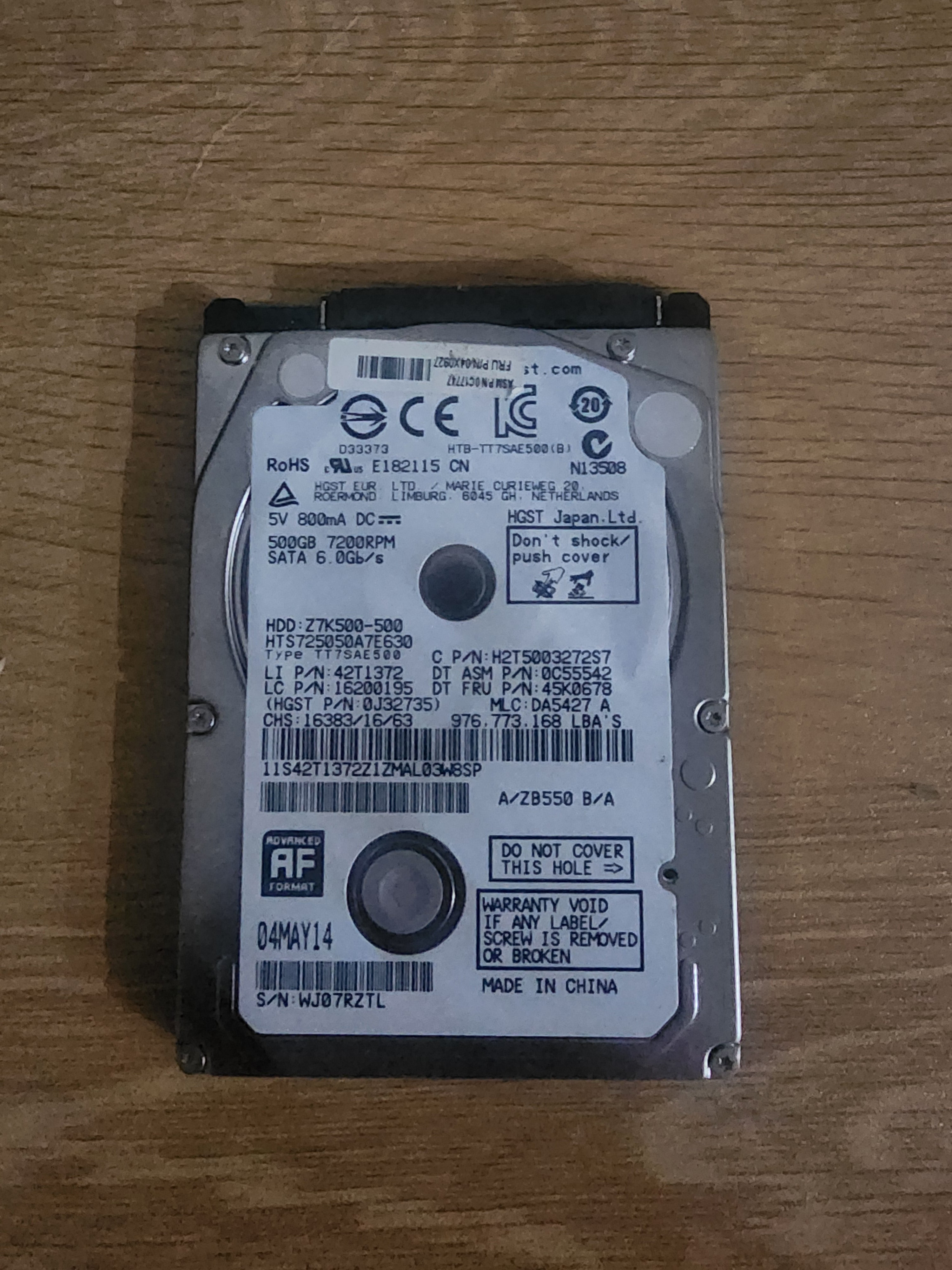 HGST Japan 512GB 2.5" HDD